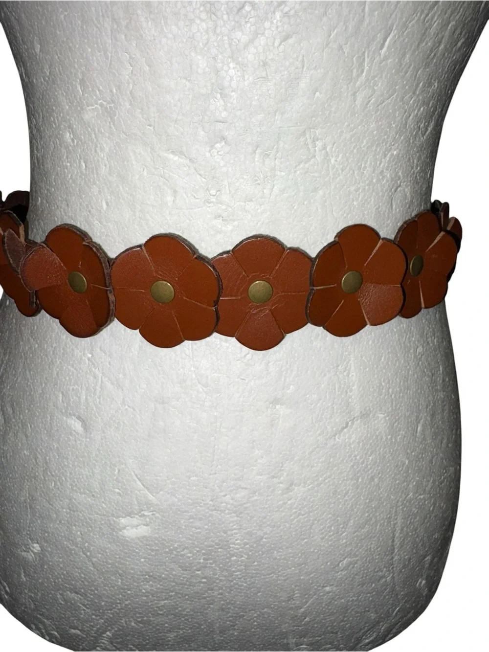 LN Lucky Brand Flower Festival Brown Leather Brass Adjustable Belt - S